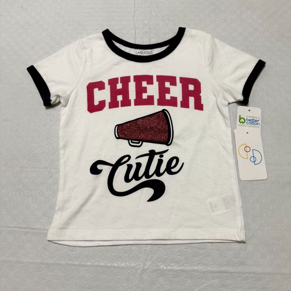 Flapdoodles Cheer Cutie Graphic Tee White Blue Pink Girls Size 5 NWT